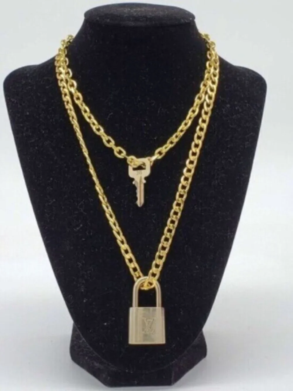 Authentic Louis Vuitton Lock & Key w/ 18k Gold Plated Chain Necklace - Picture 3 of 12